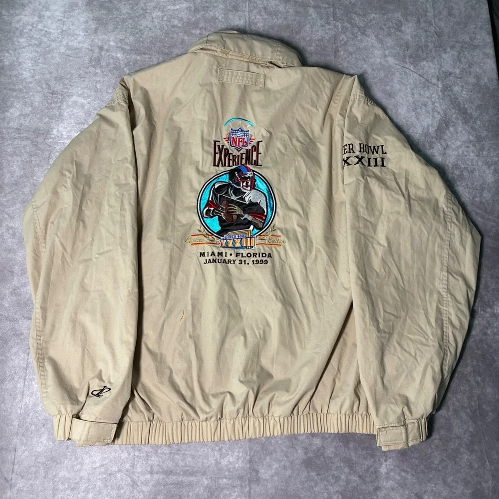 Vintage 1999 Logo Athletic NFL Super Bowl XXXIII Experience Jacket Tan Mens XL